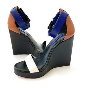 BCBGMAXAZRIA Wedges / Black, Blue, White, Leather